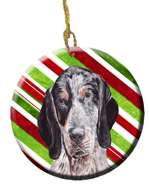 Blue Tick Coonhound Candy Cane Christmas Ceramic Ornament Christmas Tree Hanging Decorations for Home Christmas Holiday, Party, Gift, 3 in, Multicolor