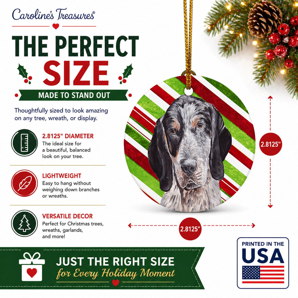 Blue Tick Coonhound Candy Cane Christmas Ceramic Ornament Christmas Tree Hanging Decorations for Home Christmas Holiday, Party, Gift, 3 in, Multicolor