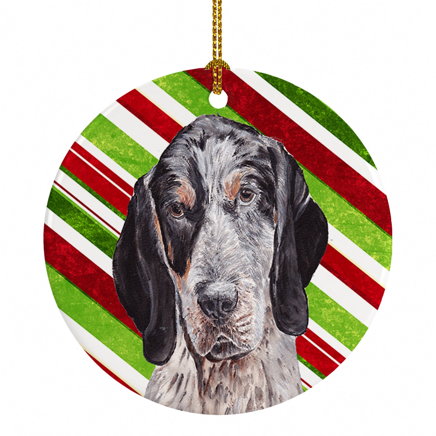 Blue Tick Coonhound Candy Cane Christmas Ceramic Ornament Christmas Tree Hanging Decorations for Home Christmas Holiday, Party, Gift, 3 in, Multicolor