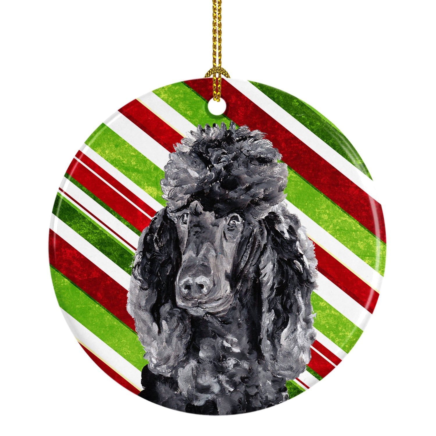 Black Standard Poodle Candy Cane Christmas Ceramic Ornament Christmas Tree Hanging Decorations for Home Christmas Holiday, Party, Gift, 3 in, Multicolor