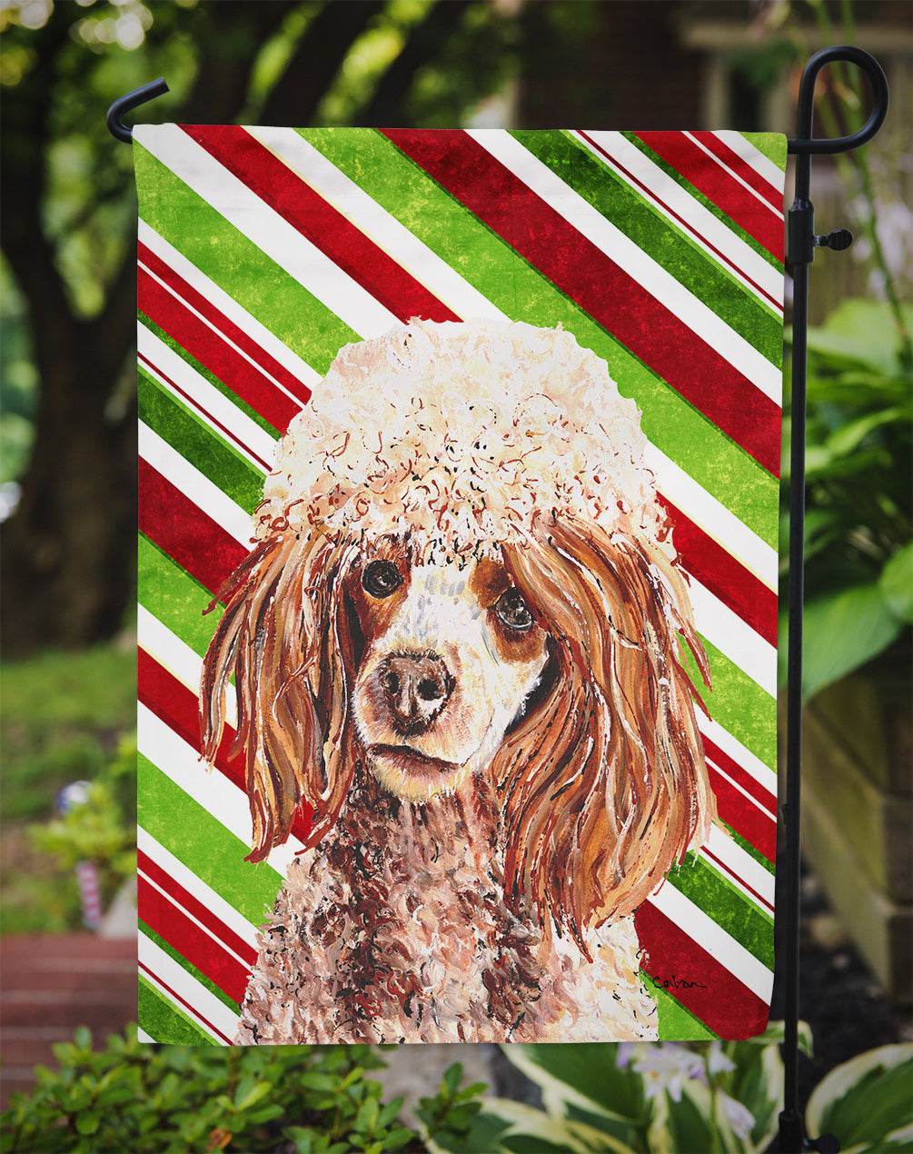 Red Miniature Poodle Candy Cane Christmas Garden Flag Mailbox Decorative Yard Banner Outside Patio Artwork for Flower Beds, Garden Size, Multicolor