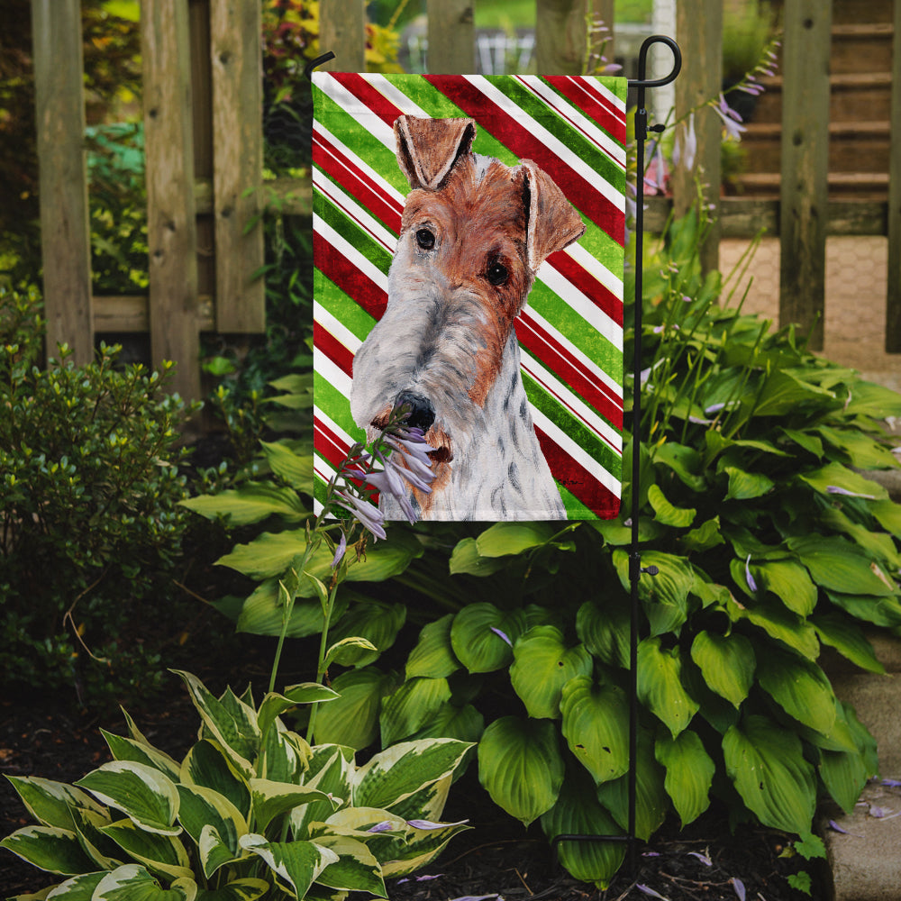 Wire Fox Terrier Candy Cane Christmas Garden Flag Mailbox Decorative Yard Banner Outside Patio Artwork for Flower Beds, Garden Size, Multicolor