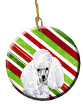 White Toy Poodle Candy Cane Christmas Ceramic Ornament Christmas Tree Hanging Decorations for Home Christmas Holiday, Party, Gift, 3 in, Multicolor