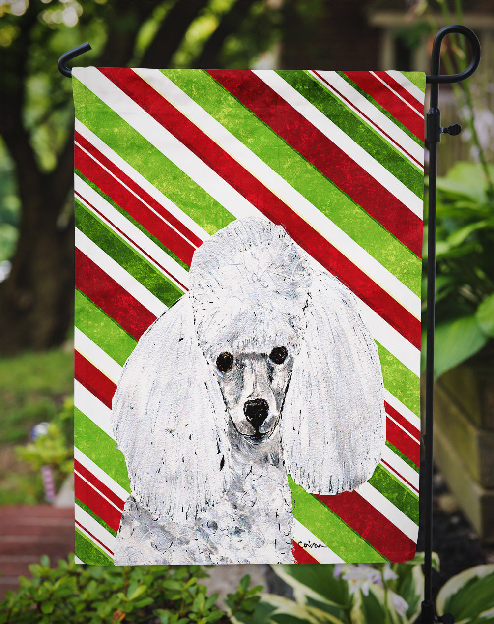 White Toy Poodle Candy Cane Christmas Garden Flag Mailbox Decorative Yard Banner Outside Patio Artwork for Flower Beds, Garden Size, Multicolor