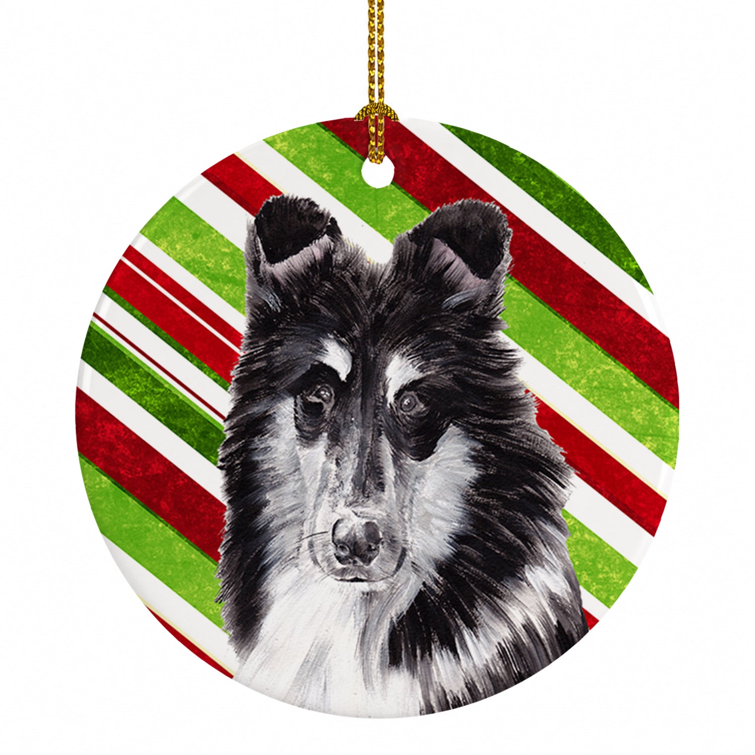 Black and White Collie Candy Cane Christmas Ceramic Ornament Christmas Tree Hanging Decorations for Home Christmas Holiday, Party, Gift, 3 in, Multicolor