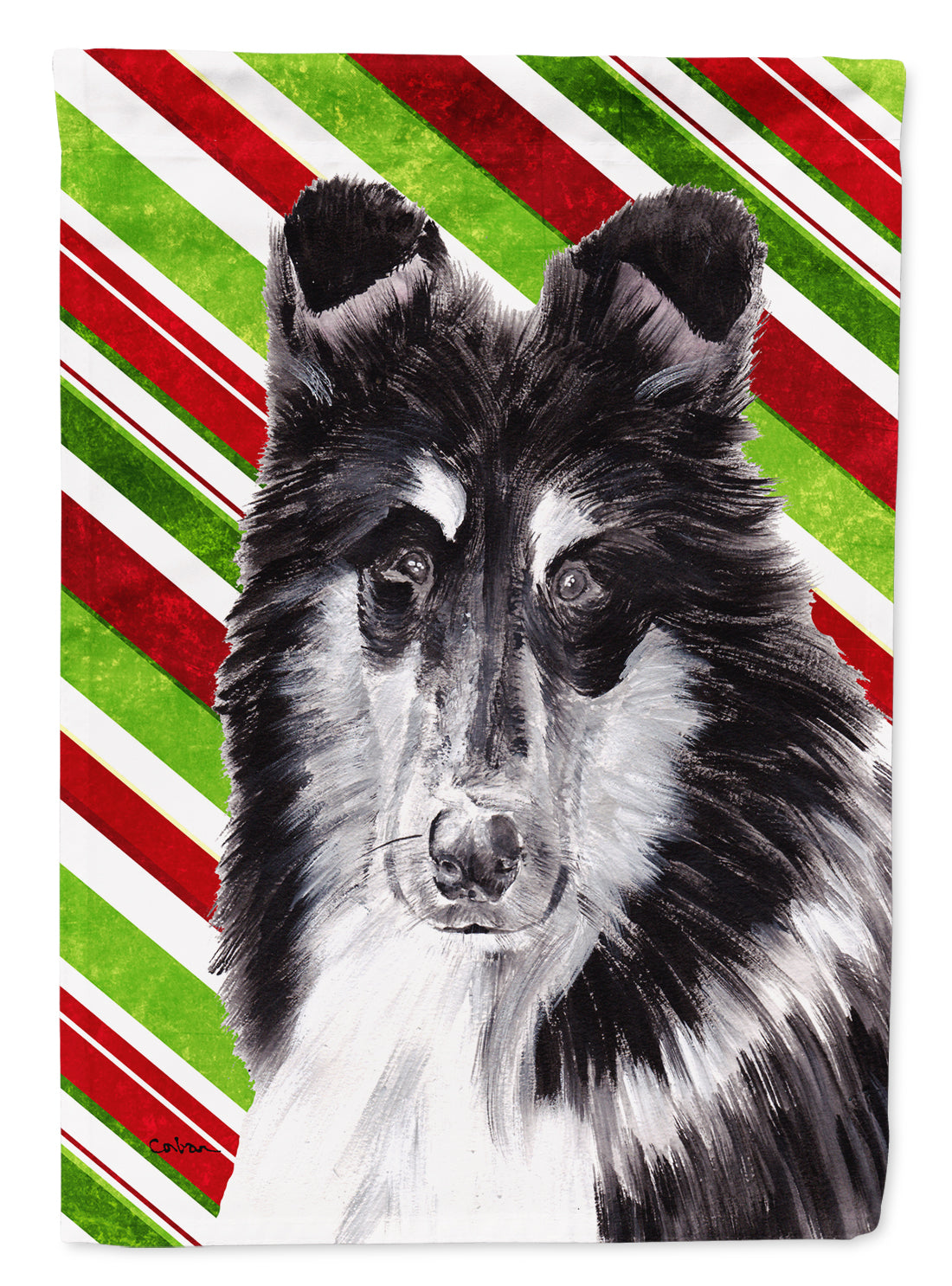 Black and White Collie Candy Cane Christmas Garden Flag Mailbox Decorative Yard Banner Outside Patio Artwork for Flower Beds, Garden Size, Multicolor