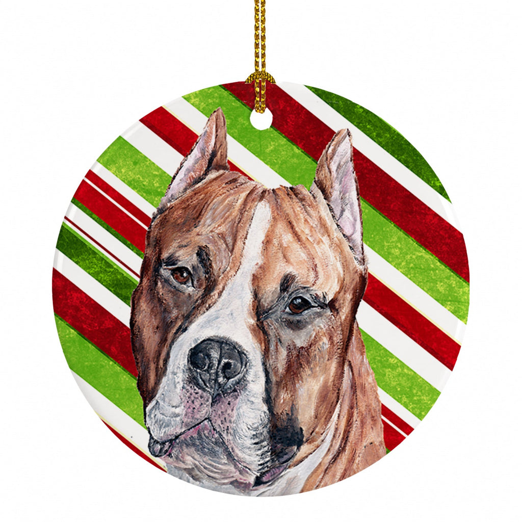 Staffordshire Bull Terrier Staffie Candy Cane Christmas Ceramic Ornament Christmas Tree Hanging Decorations for Home Christmas Holiday, Party, Gift, 3 in, Multicolor