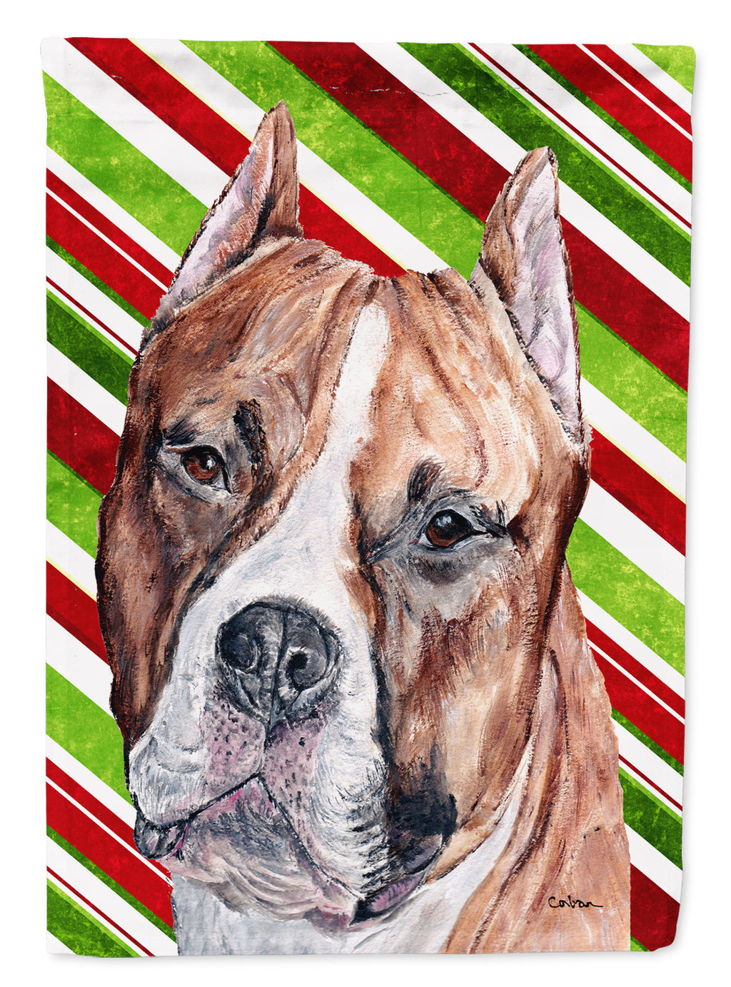Staffordshire Bull Terrier Staffie Candy Cane Christmas Garden Flag Mailbox Decorative Yard Banner Outside Patio Artwork for Flower Beds, Garden Size, Multicolor