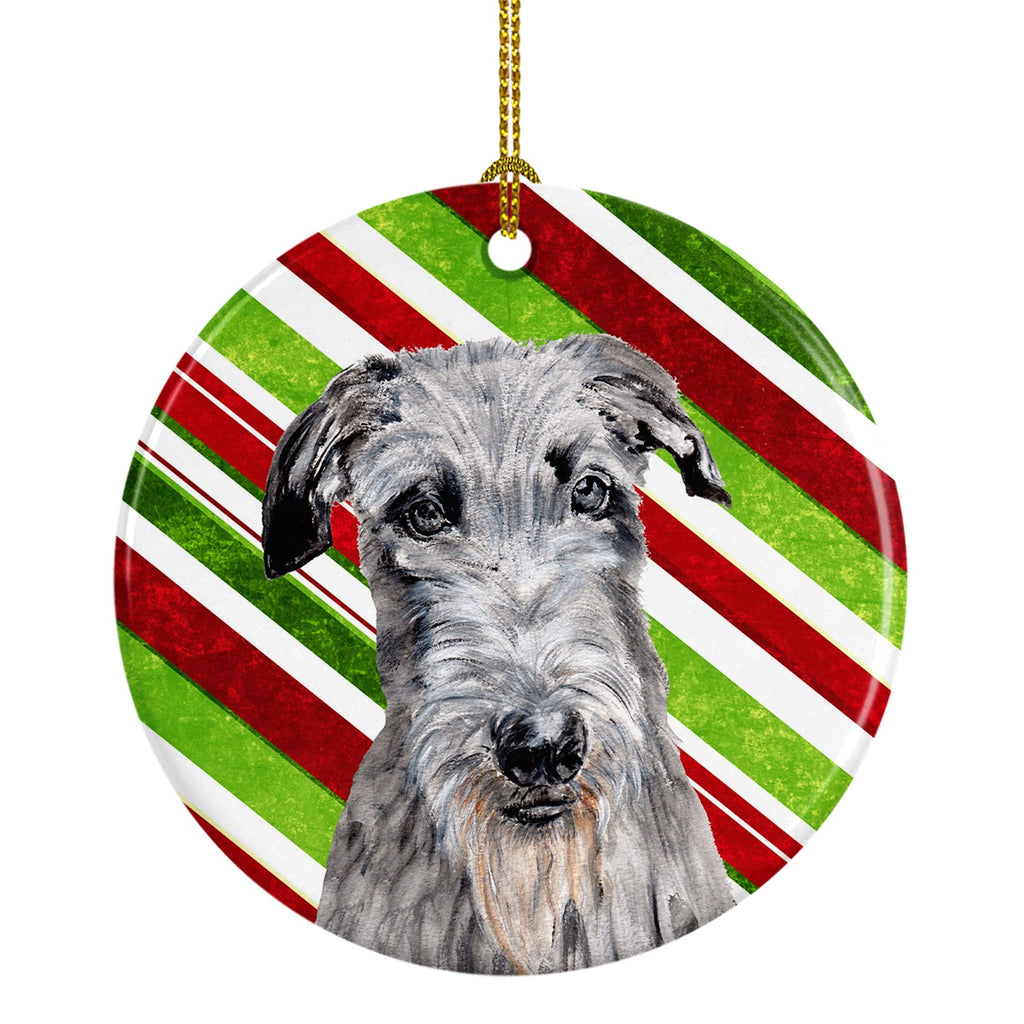 Scottish Deerhound Candy Cane Christmas Ceramic Ornament Christmas Tree Hanging Decorations for Home Christmas Holiday, Party, Gift, 3 in, Multicolor