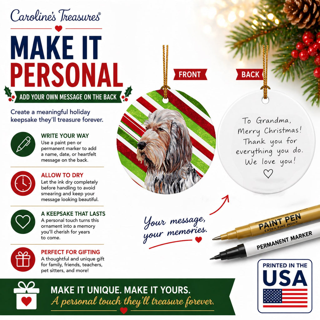 Otterhound Candy Cane Christmas Ceramic Ornament Christmas Tree Hanging Decorations for Home Christmas Holiday, Party, Gift, 3 in, Multicolor