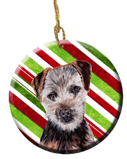 Norfolk Terrier Puppy Candy Cane Christmas Ceramic Ornament Christmas Tree Hanging Decorations for Home Christmas Holiday, Party, Gift, 3 in, Multicolor