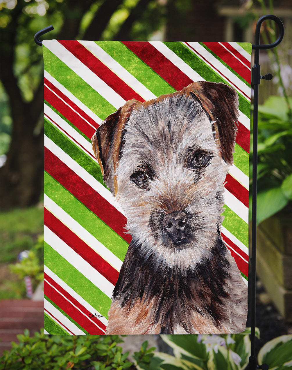 Norfolk Terrier Puppy Candy Cane Christmas Garden Flag Mailbox Decorative Yard Banner Outside Patio Artwork for Flower Beds, Garden Size, Multicolor