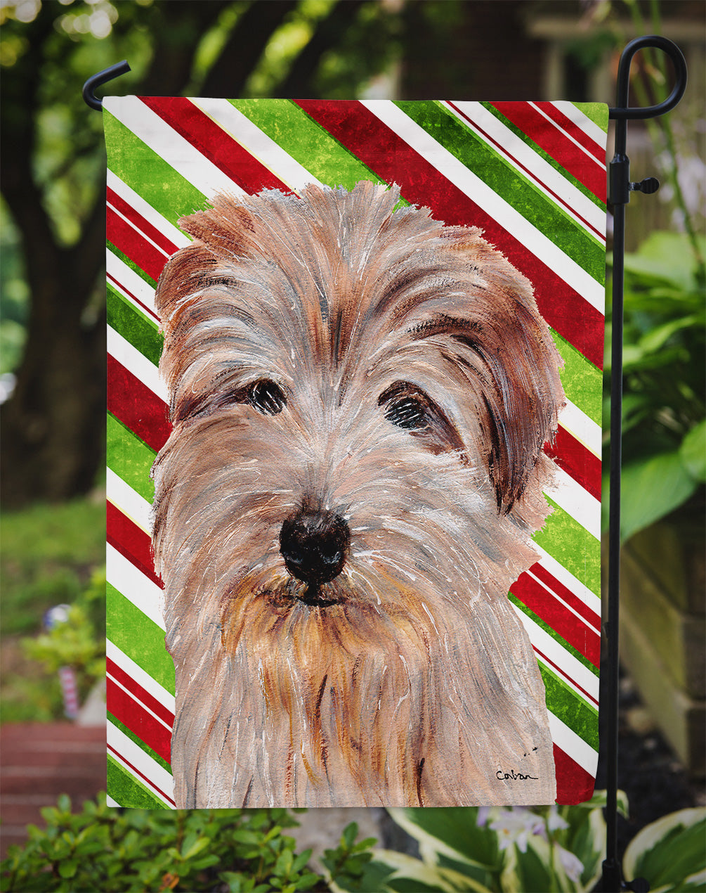 Norfolk Terrier Candy Cane Christmas Garden Flag Mailbox Decorative Yard Banner Outside Patio Artwork for Flower Beds, Garden Size, Multicolor