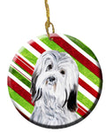 Havanese Candy Cane Christmas Ceramic Ornament Christmas Tree Hanging Decorations for Home Christmas Holiday, Party, Gift, 3 in, Multicolor
