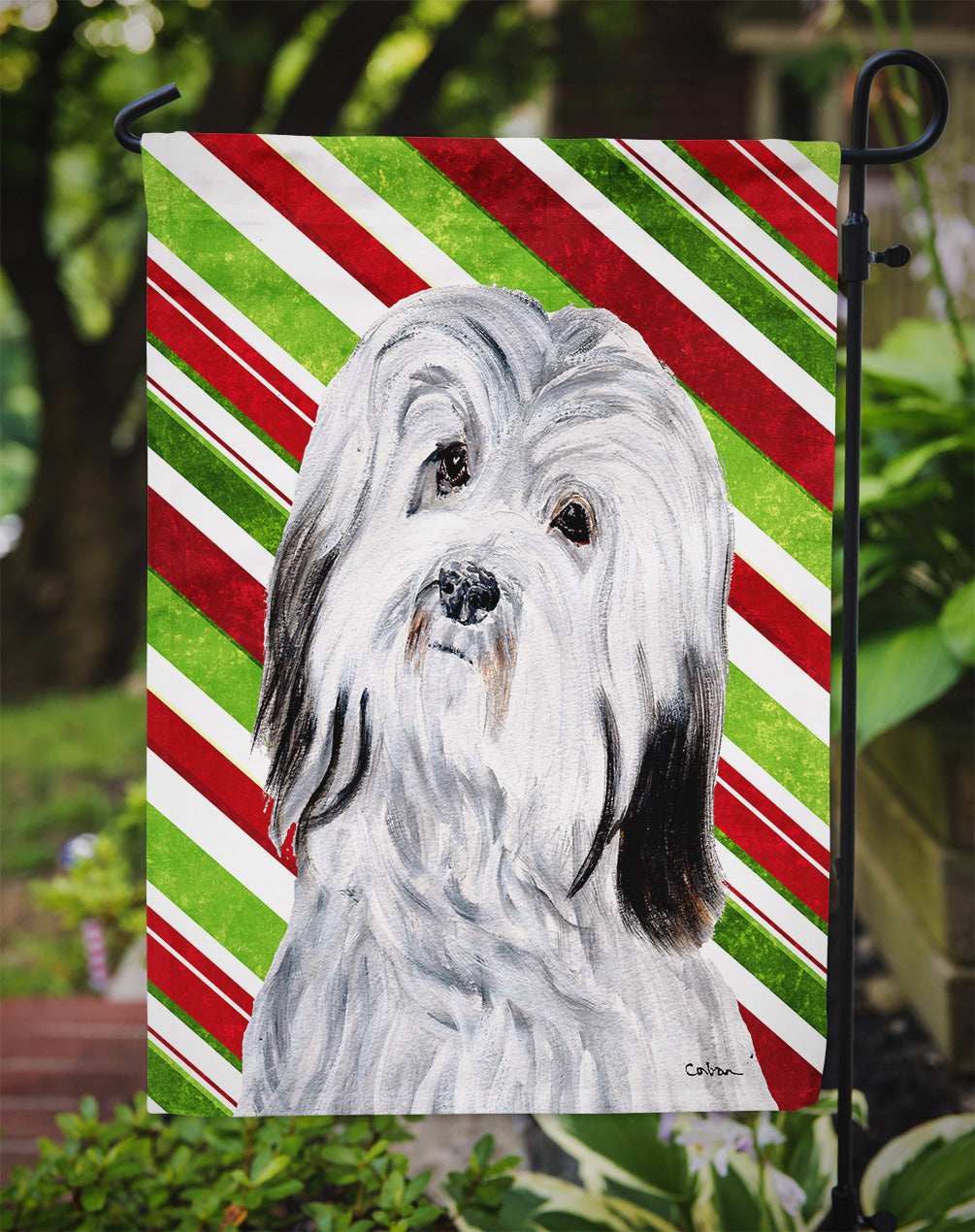 Havanese Candy Cane Christmas Garden Flag Mailbox Decorative Yard Banner Outside Patio Artwork for Flower Beds, Garden Size, Multicolor