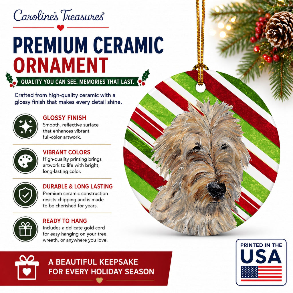 Golden Doodle 2 Candy Cane Christmas Ceramic Ornament Christmas Tree Hanging Decorations for Home Christmas Holiday, Party, Gift, 3 in, Multicolor