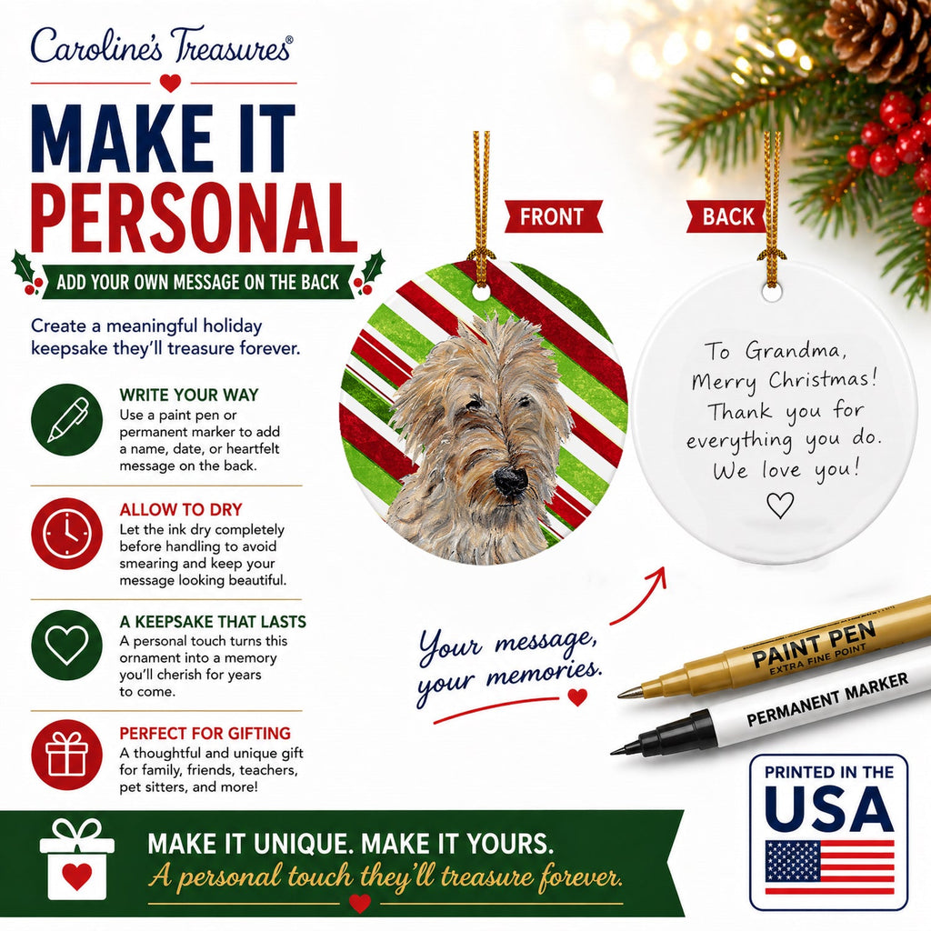 Golden Doodle 2 Candy Cane Christmas Ceramic Ornament Christmas Tree Hanging Decorations for Home Christmas Holiday, Party, Gift, 3 in, Multicolor