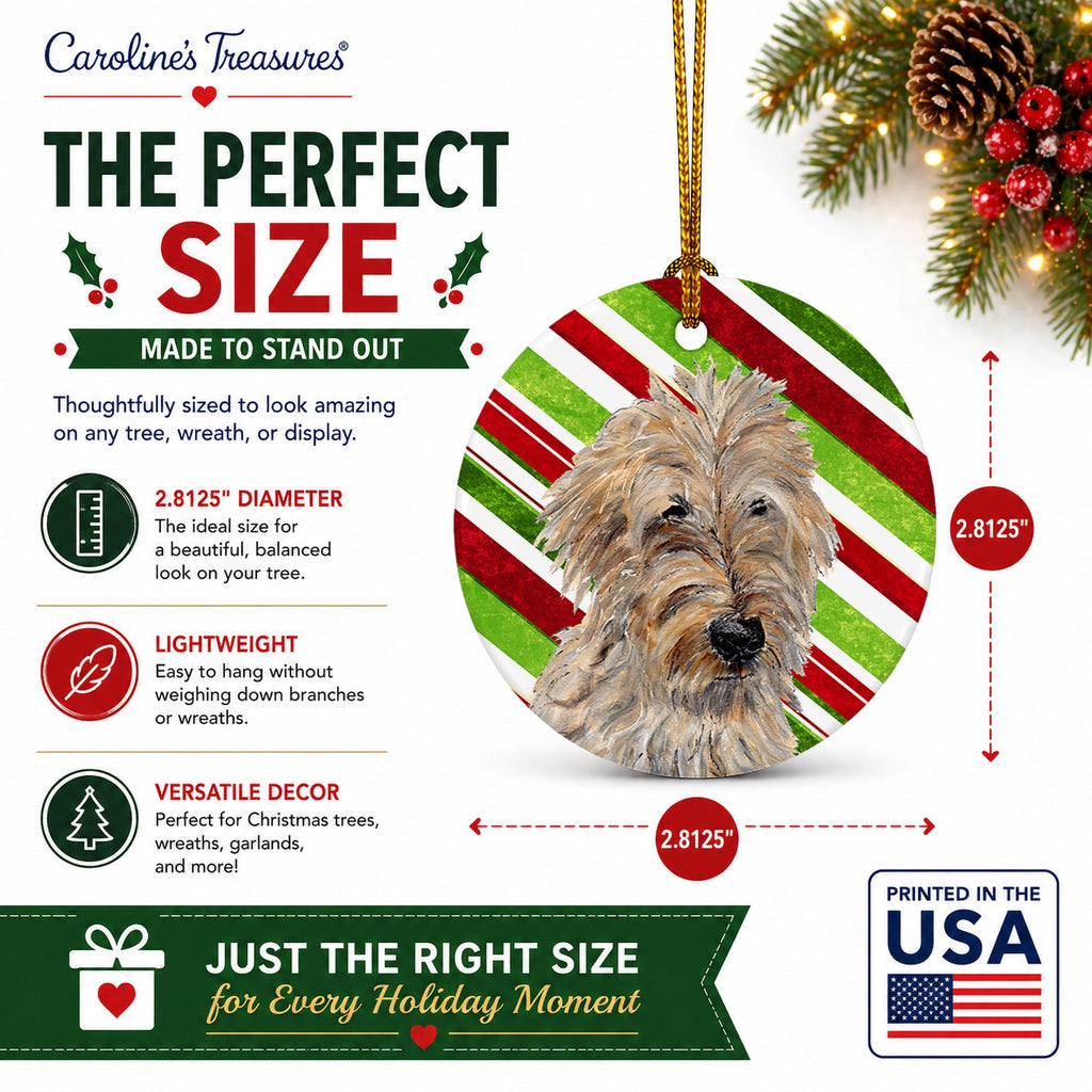 Golden Doodle 2 Candy Cane Christmas Ceramic Ornament Christmas Tree Hanging Decorations for Home Christmas Holiday, Party, Gift, 3 in, Multicolor