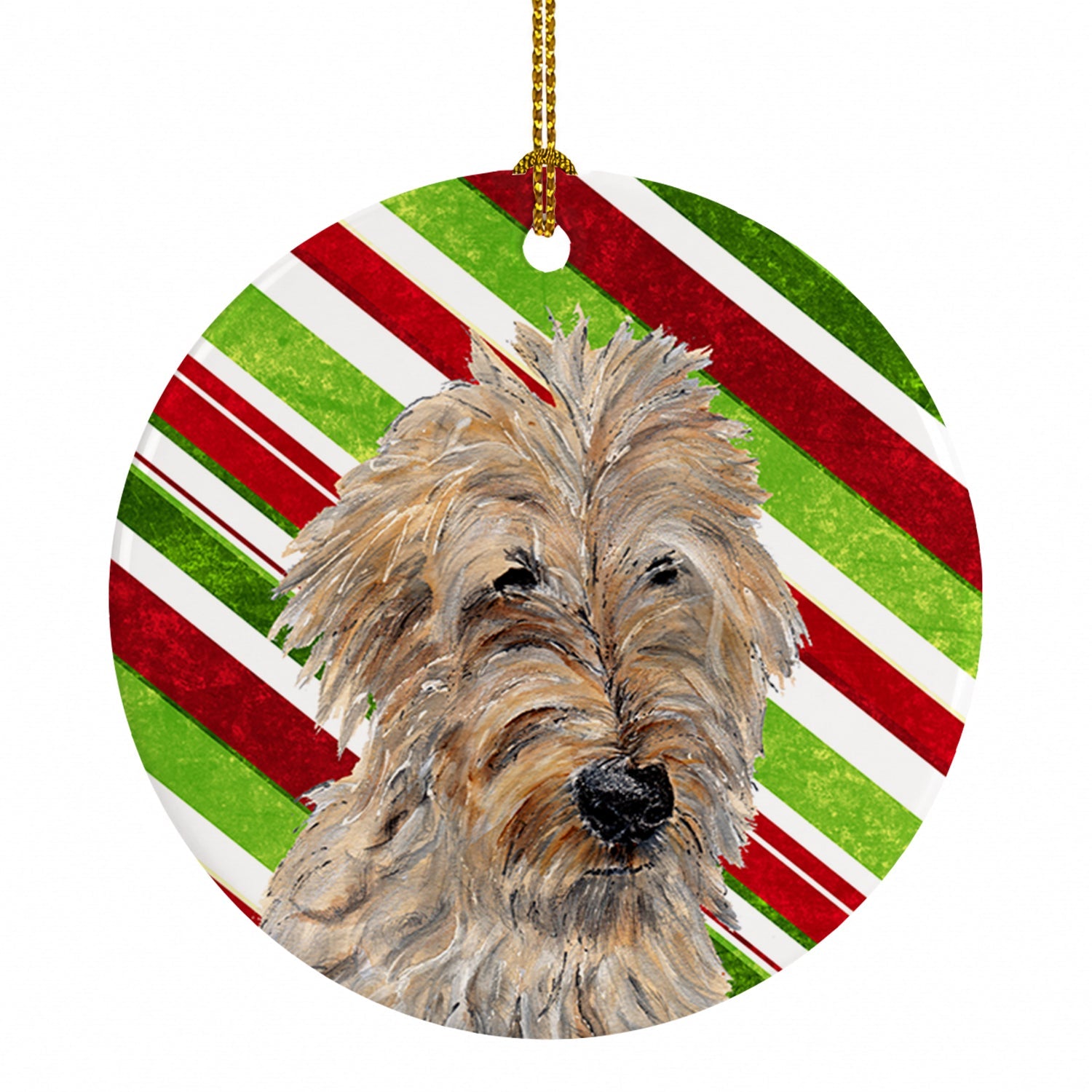 Golden Doodle 2 Candy Cane Christmas Ceramic Ornament Christmas Tree Hanging Decorations for Home Christmas Holiday, Party, Gift, 3 in, Multicolor