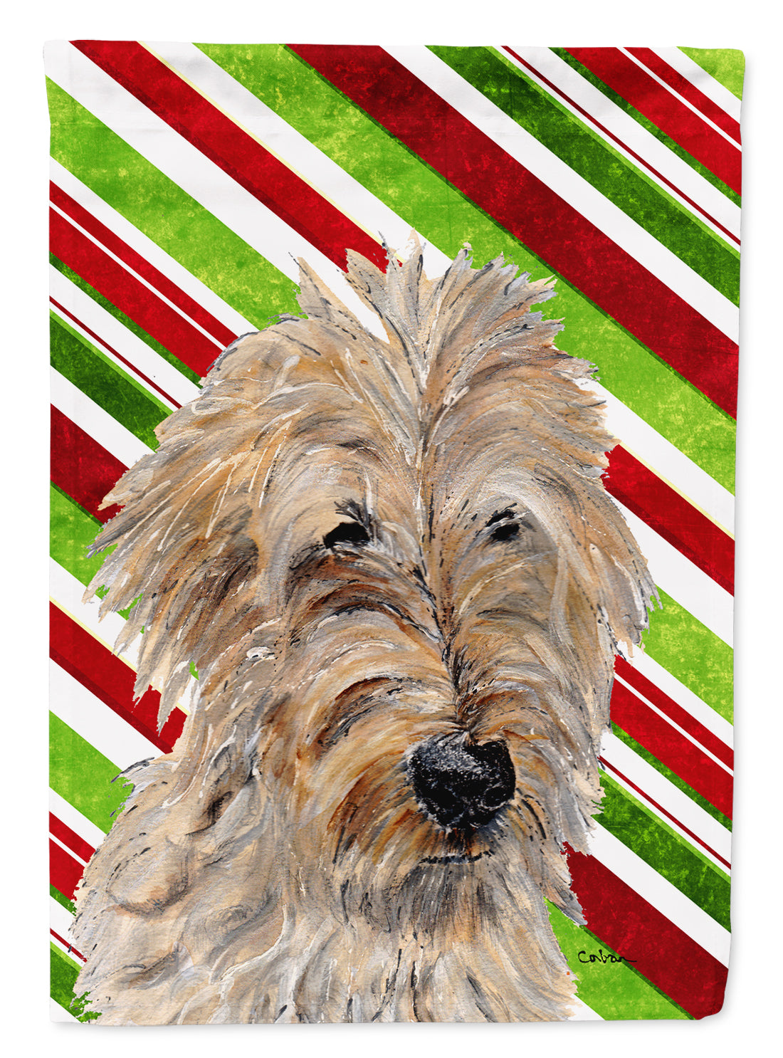 Golden Doodle 2 Candy Cane Christmas Garden Flag Mailbox Decorative Yard Banner Outside Patio Artwork for Flower Beds, Garden Size, Multicolor