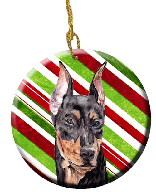 German Pinscher Candy Cane Christmas Ceramic Ornament Christmas Tree Hanging Decorations for Home Christmas Holiday, Party, Gift, 3 in, Multicolor