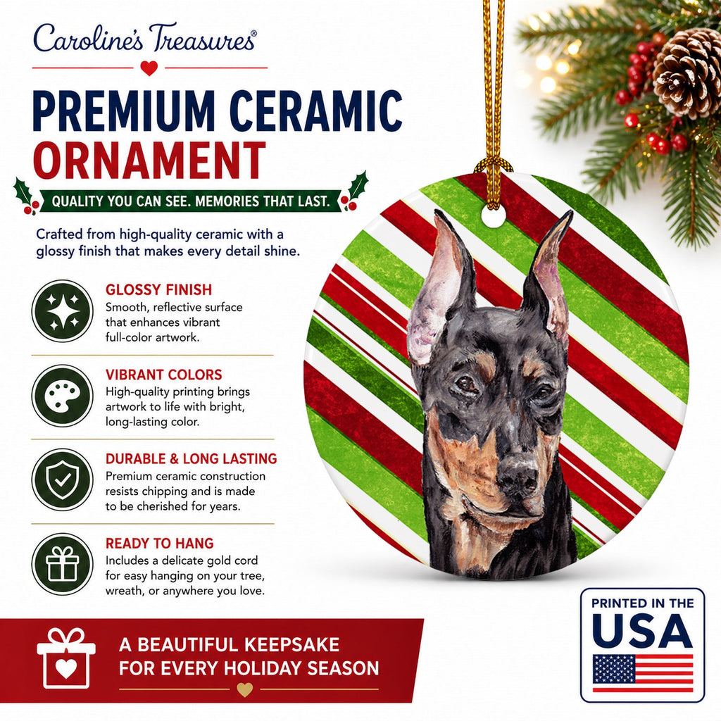 German Pinscher Candy Cane Christmas Ceramic Ornament Christmas Tree Hanging Decorations for Home Christmas Holiday, Party, Gift, 3 in, Multicolor