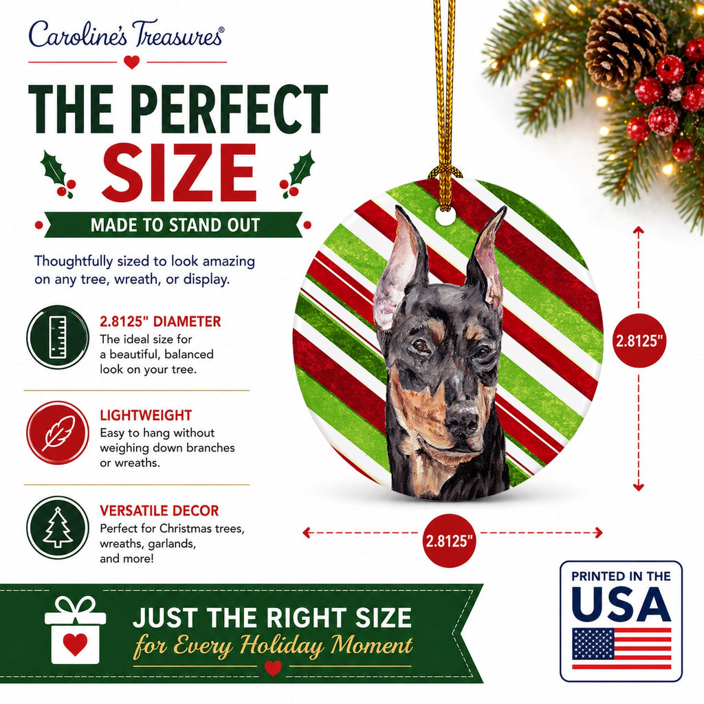 German Pinscher Candy Cane Christmas Ceramic Ornament Christmas Tree Hanging Decorations for Home Christmas Holiday, Party, Gift, 3 in, Multicolor