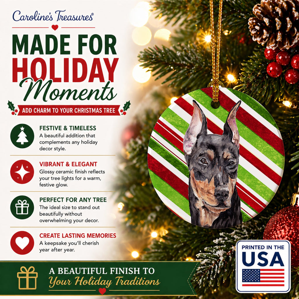 German Pinscher Candy Cane Christmas Ceramic Ornament Christmas Tree Hanging Decorations for Home Christmas Holiday, Party, Gift, 3 in, Multicolor