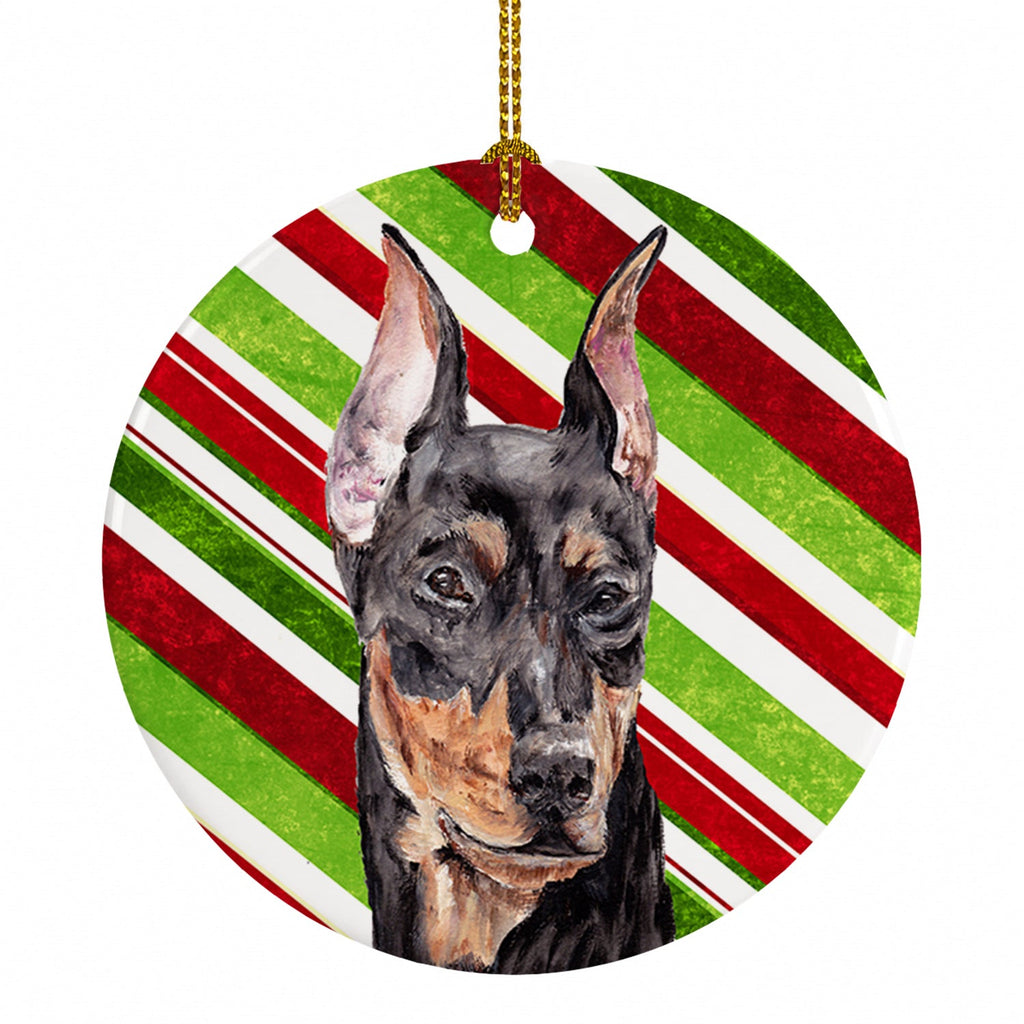 German Pinscher Candy Cane Christmas Ceramic Ornament Christmas Tree Hanging Decorations for Home Christmas Holiday, Party, Gift, 3 in, Multicolor