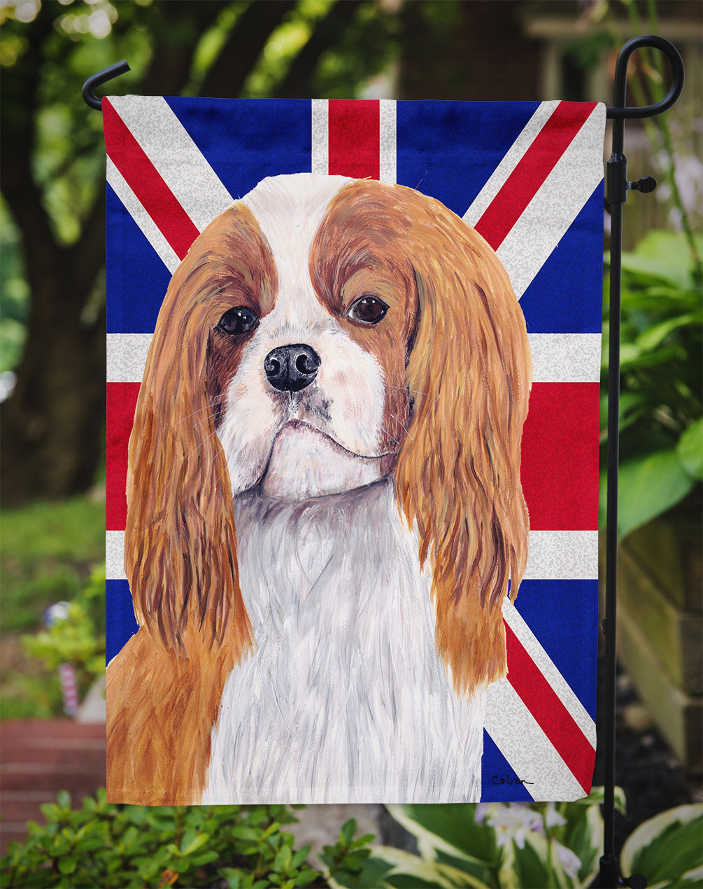 Cavalier Spaniel with English Union Jack British Flag Garden Flag Mailbox Decorative Yard Banner Outside Patio Artwork for Flower Beds, Garden Size, Multicolor