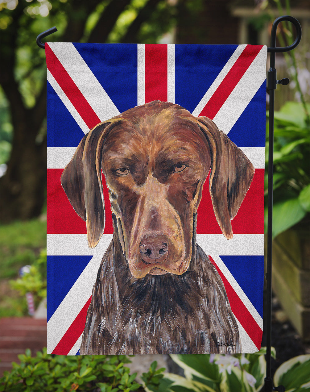 German Shorthaired Pointer with English Union Jack British Flag Garden Flag Mailbox Decorative Yard Banner Outside Patio Artwork for Flower Beds, Garden Size, Multicolor