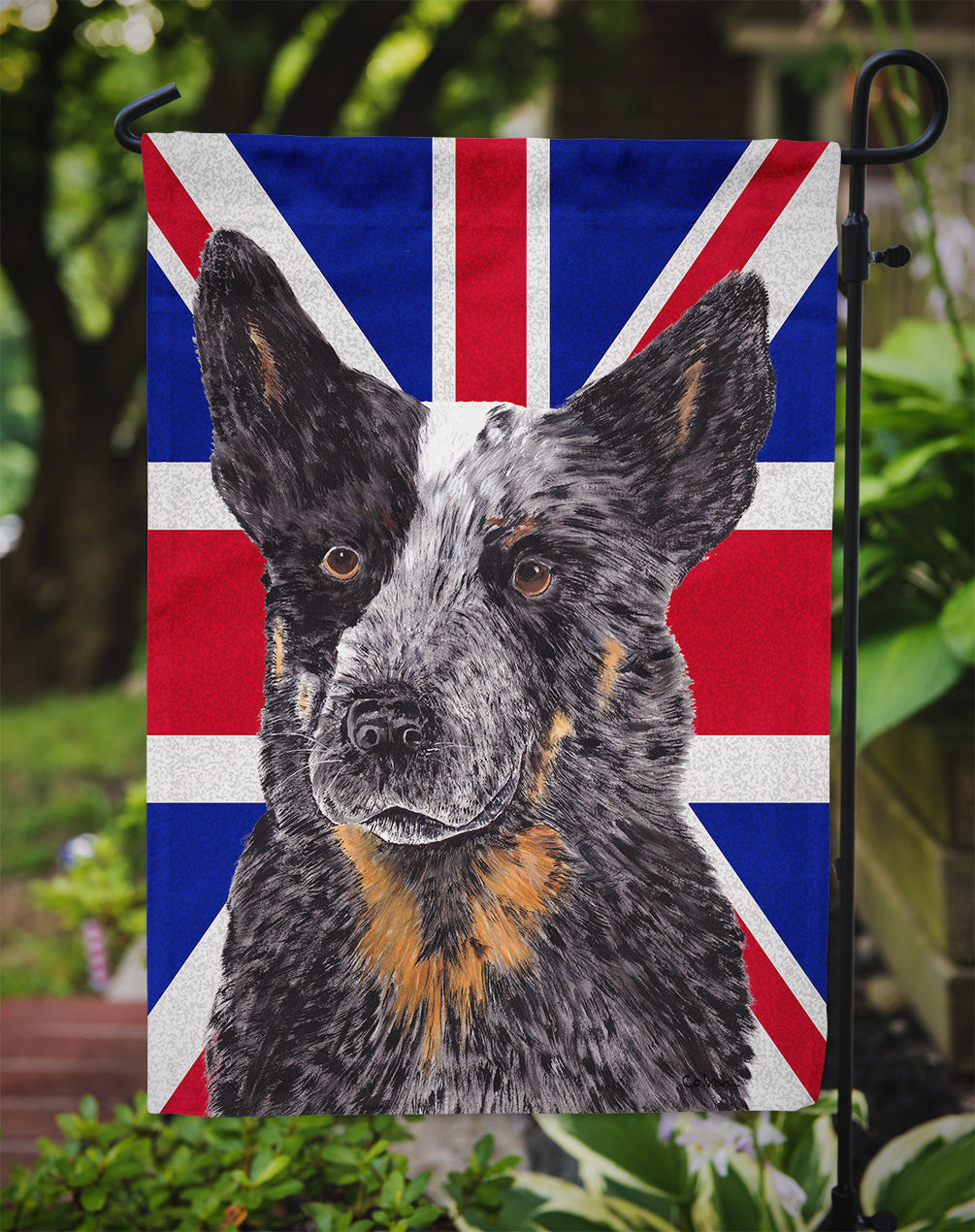 Australian Cattle Dog with English Union Jack British Flag Garden Flag Mailbox Decorative Yard Banner Outside Patio Artwork for Flower Beds, Garden Size, Multicolor