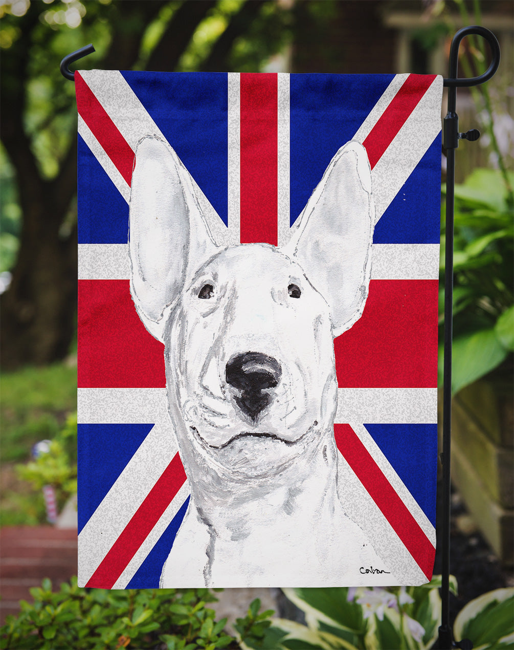 Bull Terrier with English Union Jack British Flag Garden Flag Mailbox Decorative Yard Banner Outside Patio Artwork for Flower Beds, Garden Size, Multicolor