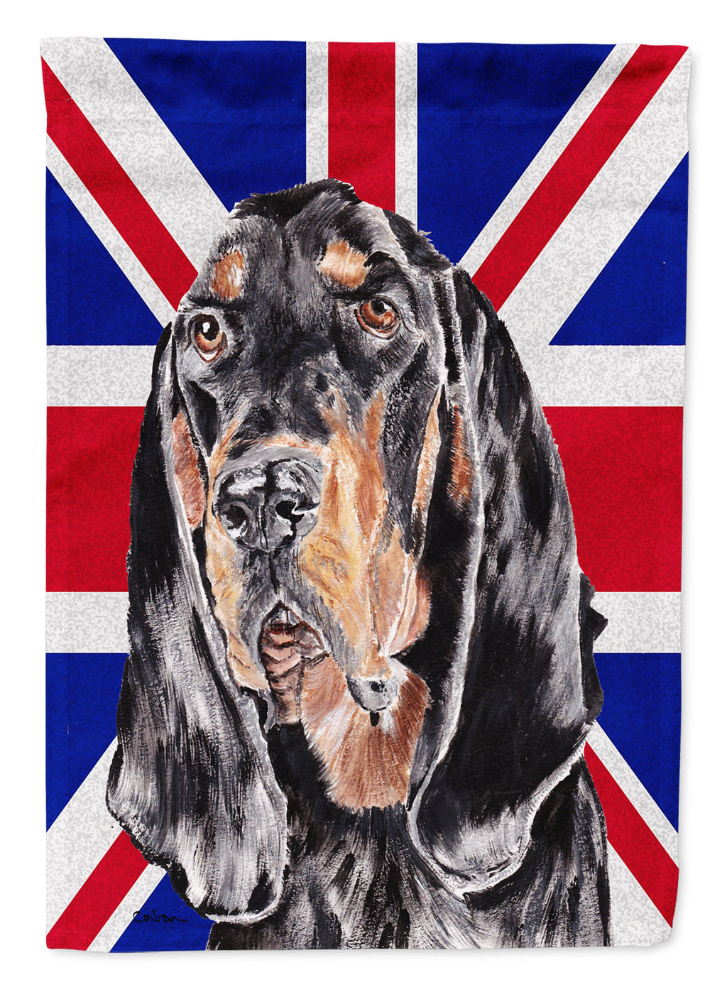 Black and Tan Coonhound with English Union Jack British Flag Garden Flag Mailbox Decorative Yard Banner Outside Patio Artwork for Flower Beds, Garden Size, Multicolor