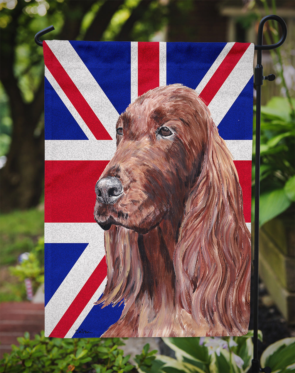 Irish Setter with English Union Jack British Flag Garden Flag Mailbox Decorative Yard Banner Outside Patio Artwork for Flower Beds, Garden Size, Multicolor