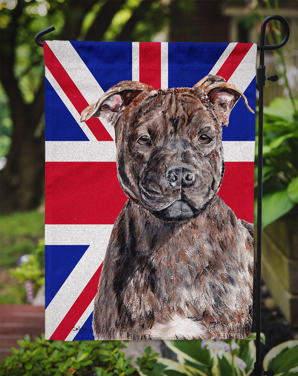 Staffordshire Bull Terrier Staffie with English Union Jack British Flag Garden Flag Mailbox Decorative Yard Banner Outside Patio Artwork for Flower Beds, Garden Size, Multicolor