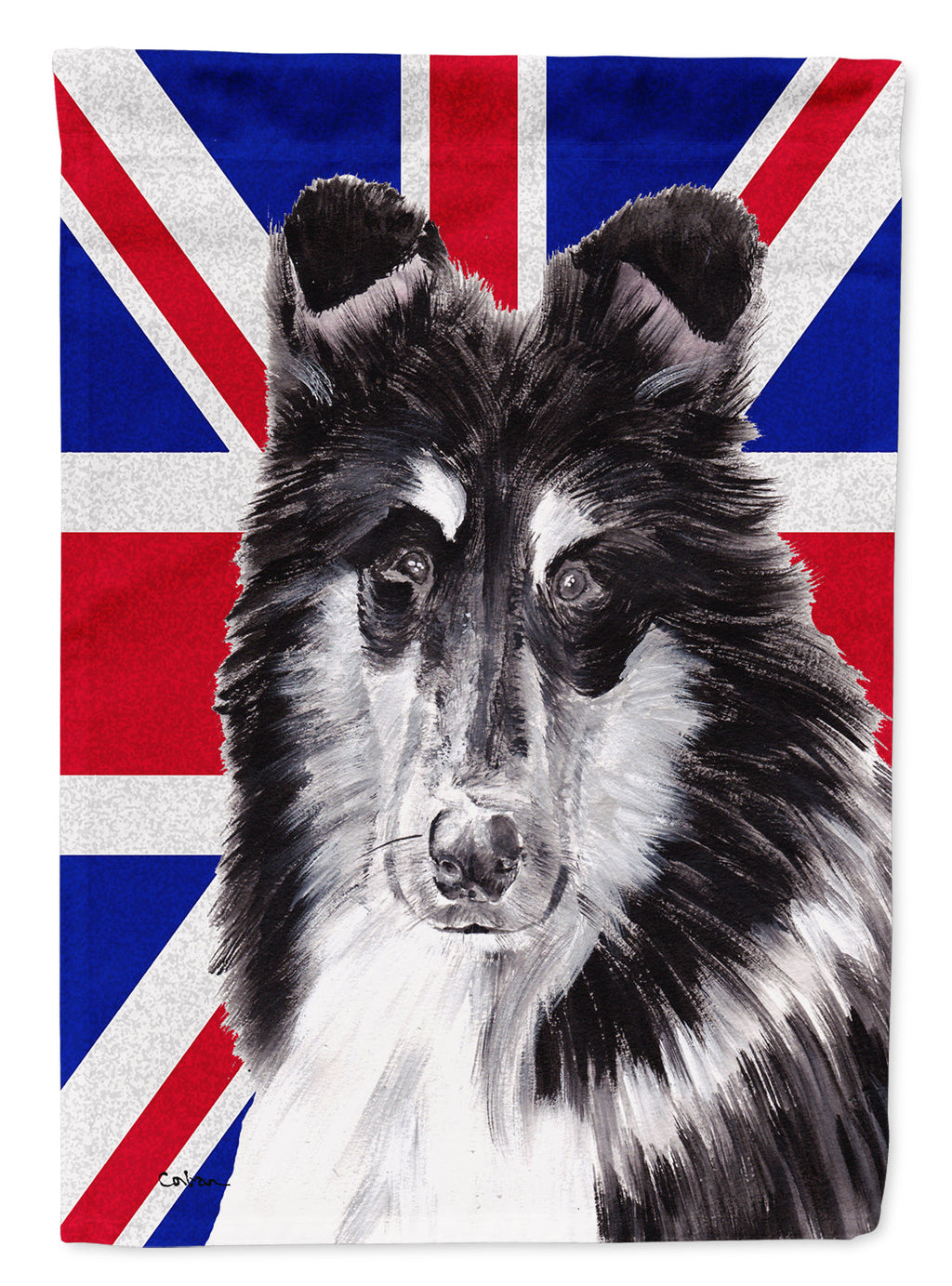 Black and White Collie with English Union Jack British Flag Garden Flag Mailbox Decorative Yard Banner Outside Patio Artwork for Flower Beds, Garden Size, Multicolor