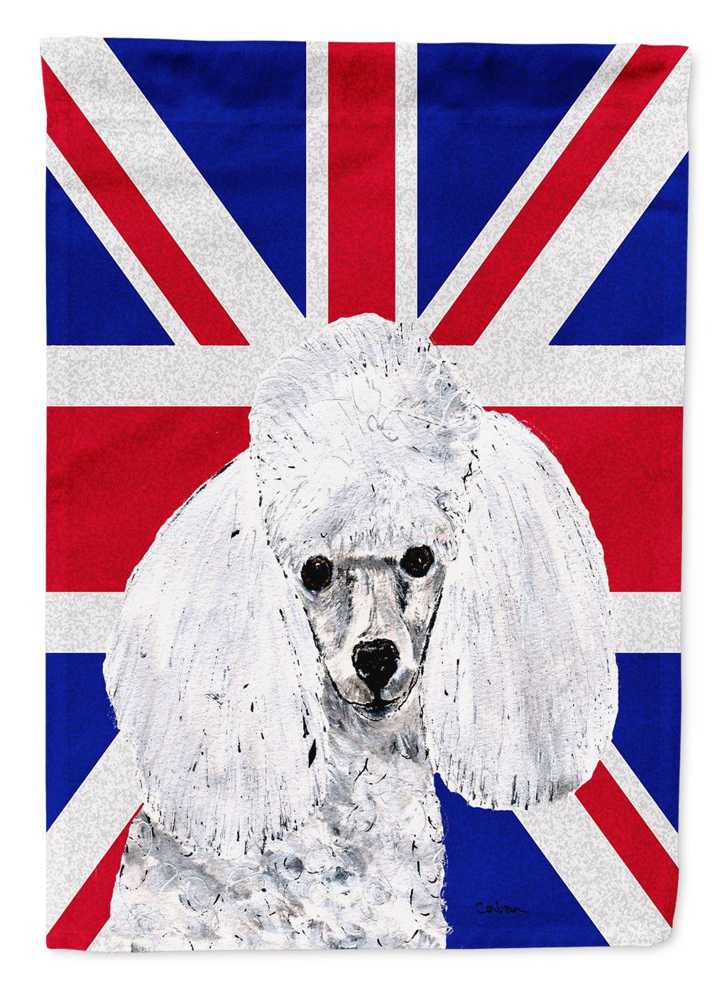 White Toy Poodle with English Union Jack British Flag Garden Flag Mailbox Decorative Yard Banner Outside Patio Artwork for Flower Beds, Garden Size, Multicolor