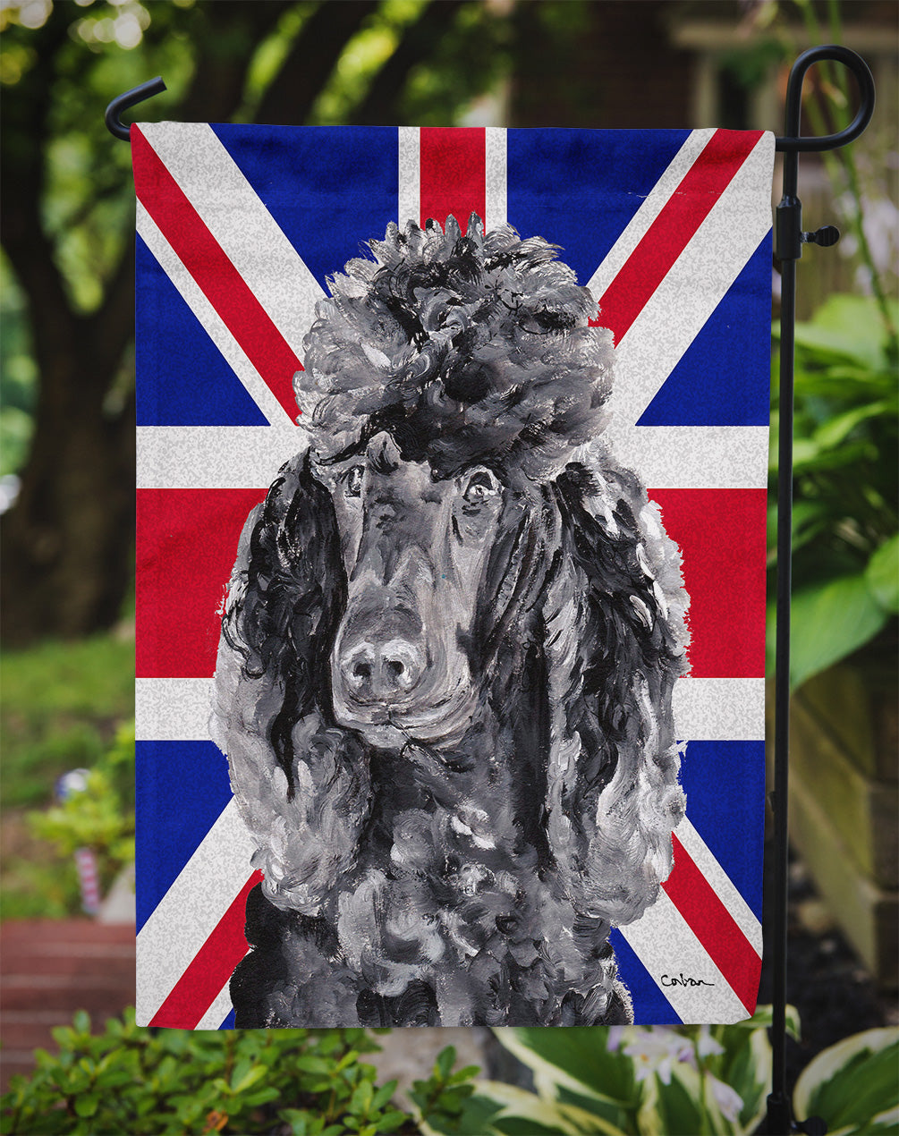 Black Standard Poodle with English Union Jack British Flag Garden Flag Mailbox Decorative Yard Banner Outside Patio Artwork for Flower Beds, Garden Size, Multicolor