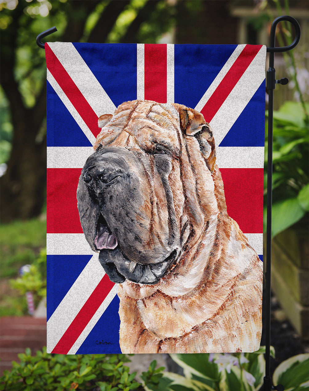 Shar Pei with English Union Jack British Flag Garden Flag Mailbox Decorative Yard Banner Outside Patio Artwork for Flower Beds, Garden Size, Multicolor