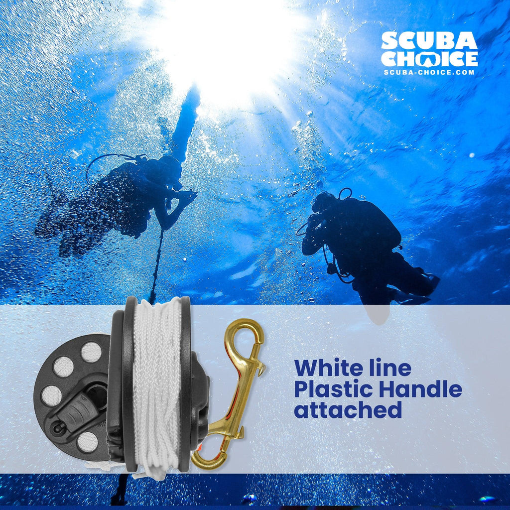 Scuba Diving Dive Compact Finger Spool Reel w/ Plastic Handle 100ft - White Line