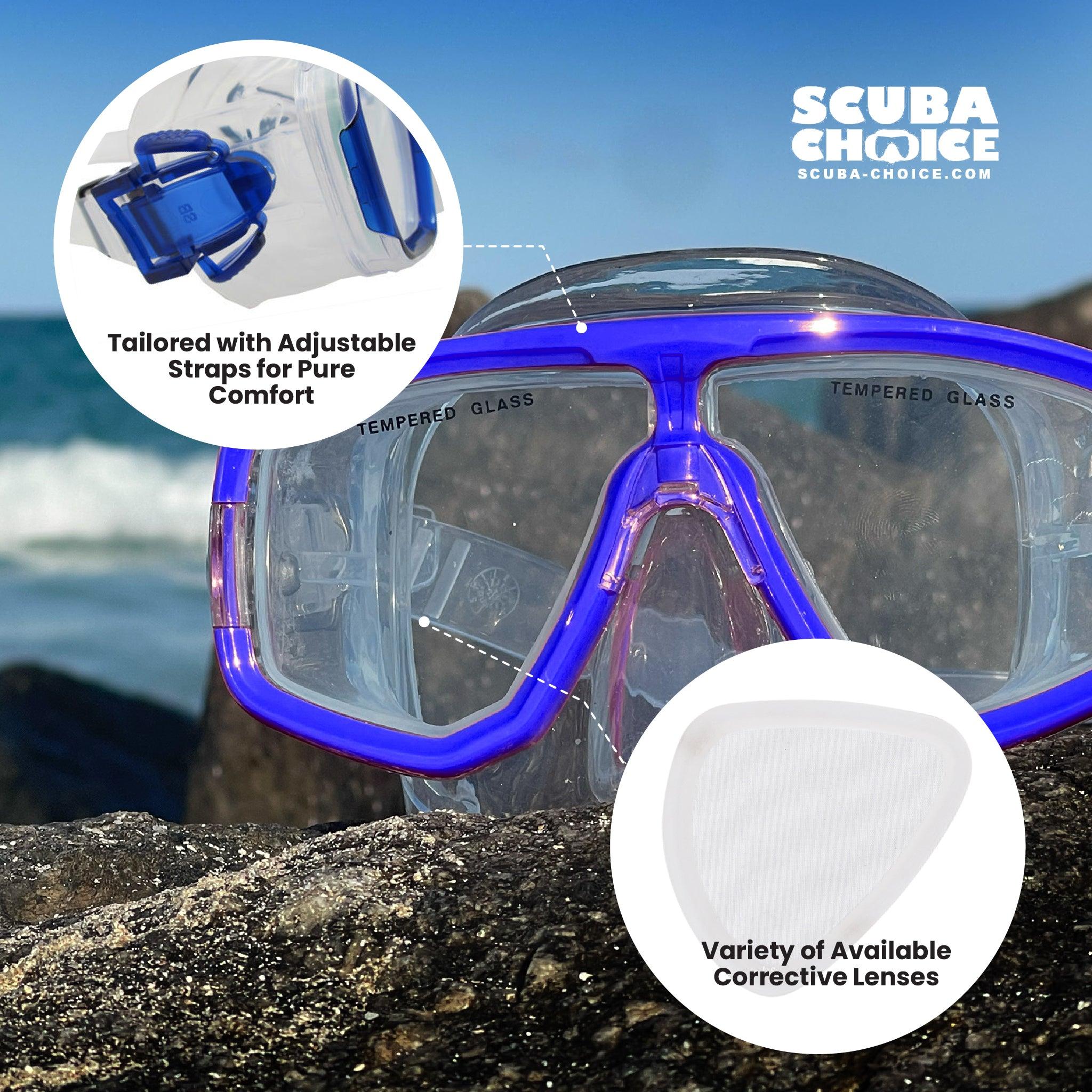 Palantic M36 Translucent Blue/Clear Silicone RX Farsighted Full Lenses Dive/Snorkeling Mask
