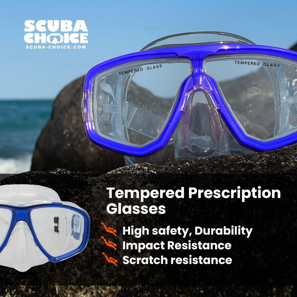 Palantic M36 Translucent Blue/Clear Silicone RX Farsighted Full Lenses Dive/Snorkeling Mask