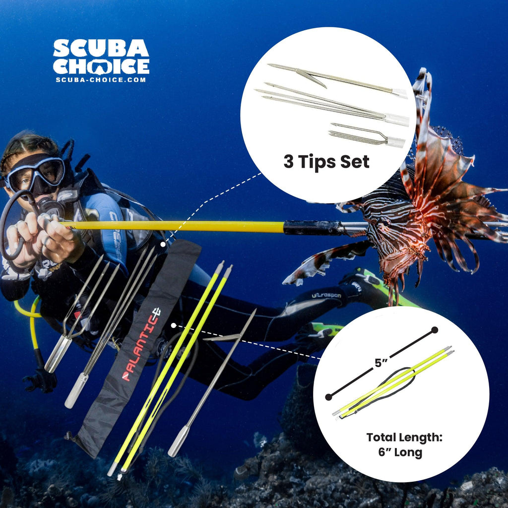 Spearfishing 5' Fiber Glass Travel 2piece Hawaiian Sling Pole Spear 3 Tips Set