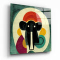 Geometric Elephant With Red Sunburst Glass Wall Art