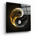Golden Flame And Smoke Yin Yang Glass Wall Art