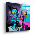 Neon Cubist Twin Faces Glass Wall Art