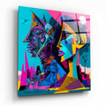 Masked Cubist Faces Cityscape Glass Wall Art