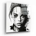 Black and White Ink Splash Woman Face Glass Wall Art