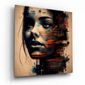 Sepia Typography Collage Woman Face Glass Wall Art